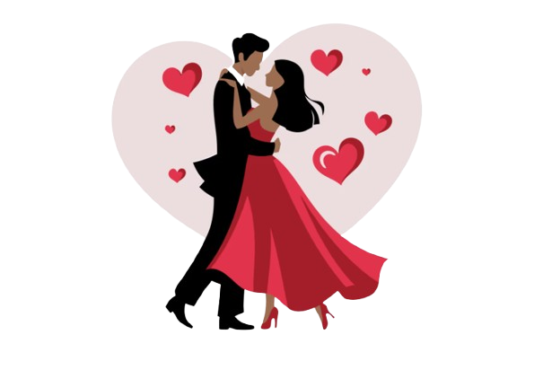 Romantic illustration of a couple together within a heart